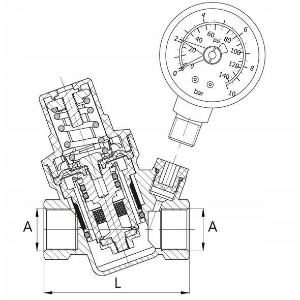 Diamond zawór redukcyjny ciśnienia wody, wlot/wylot GW 1/2" z ciśnieniomierzem TYP:418 ART.301-15