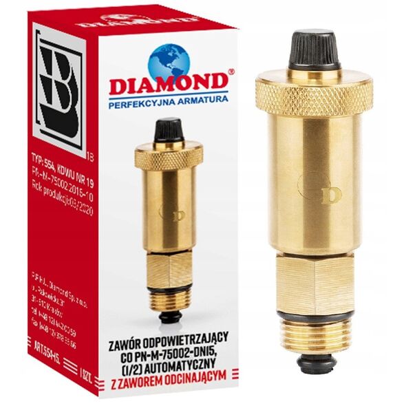 Diamond zawór odpowietrzający CO automatyczny z zaworem odcinającym 1/2" ART.554-15