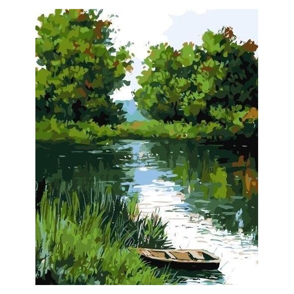 Malowanie po numerach - Łódź na rzece 40x50cm
