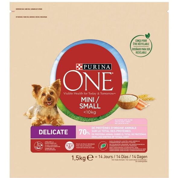Ξηρά τροφή για σκύλους ONE Mini Sensitive, με σολομό και ρύζι, 1.5 kg