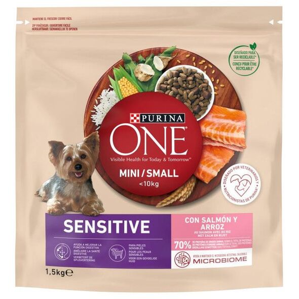 Ξηρά τροφή για σκύλους ONE Mini Sensitive, με σολομό και ρύζι, 1.5 kg