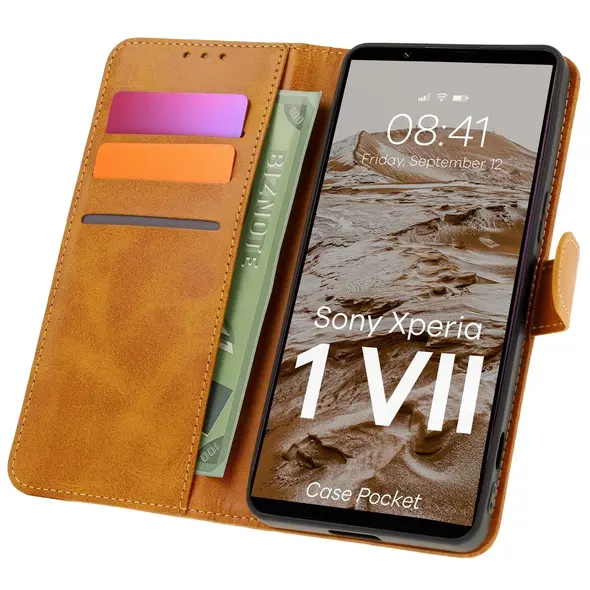 Etui z klapką Bizon Case Pocket do Xperia 1 VII brązowe