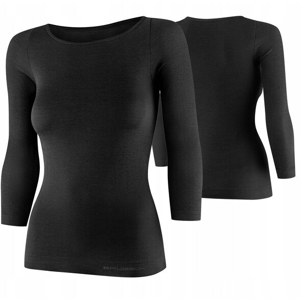 Γυναικεία μπλούζα LS1628W με μανίκι 3/4 COMFORT MERINO μαύρο XL