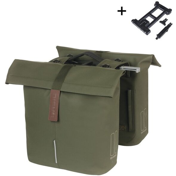 Διπλή αστική σακούλα BASIL CITY DOUBLE PANNIER BAG MIK 28-32L, MIK System (έτοιμο προς χρήση), moss green (NEW 2025)