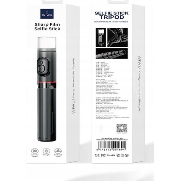 Selfie stick WiWU WiWU - Selfie stick Wi-SE003 z funcją tripoda i wbudowaną lampą LED