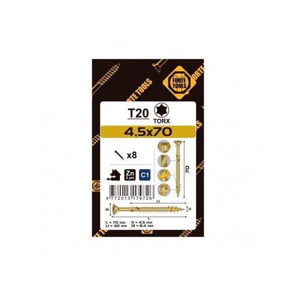 ΒΙΔΑ ΓΙΑ ΜΟΡΙΟΣΑΝΙΔΑ T20 4.5X70/42 ΚΙΤΡΙΝΟ ZN8PCS