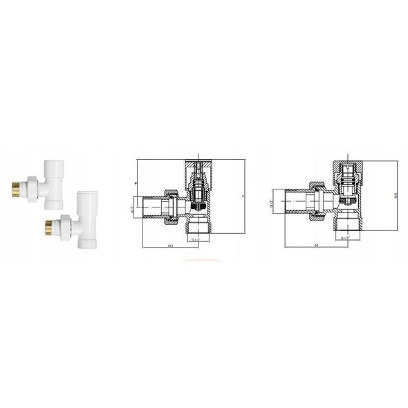 Σετ σύνδεσης καλοριφέρ INVENA CZ-31-K15-S, βαλβίδα παροχής+διακοπής, γωνιακή, λευκή.