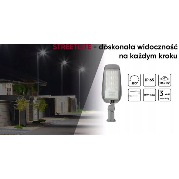 Φωτιστικό δρόμου LED 230V 50W 5 000lm, 130° x 75° 4000K ουδέτερο λευκό, STREETLITE, IP65, IK08