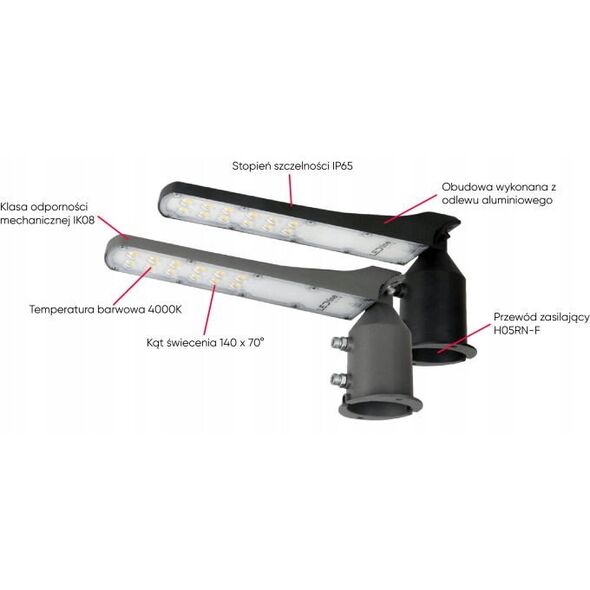Φωτιστικό δρόμου LED 230V 50W 5 000lm, 140° x 70° 4000K, γκρι, FLAMINGO, IP65, IK08
