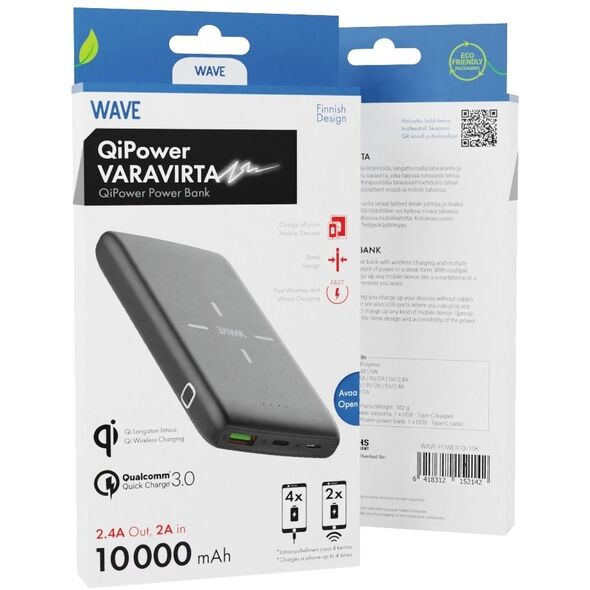 Φορητός φορτιστής Wave QiPower, 10,000 mAh, μαύρο