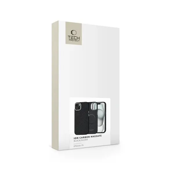 Etui Tech-Protect Ion Carbon MagSafe Apple iPhone 15 black/silver