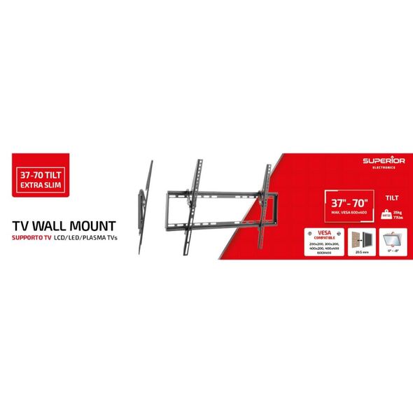 Superior Επιτοίχια Βάση Τηλεόρασης Tilt Extra Slim 37"-70" (SUPSTV015) (SPRSUPSTV015) έως 12 άτοκες Δόσεις