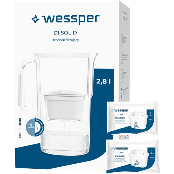 Wessper Dzbanek Filtrujący D1 SOLID +3 Filtry (WES203-BK-3PROMO)