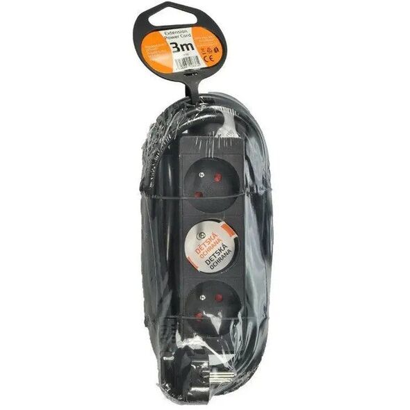 Solight καλώδιο επέκτασης, 3 υποδοχές, μαύρο, 3m
