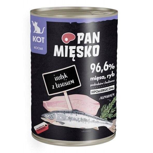 Karma mokra dla kota Indyk z łososiem (kociak) 400g