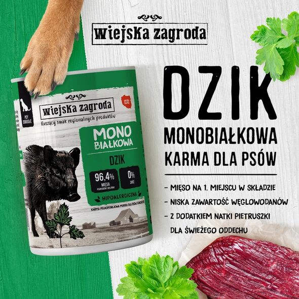 Karma mokra dla psa Monobiałkowa Dzik (dorosły) 400g