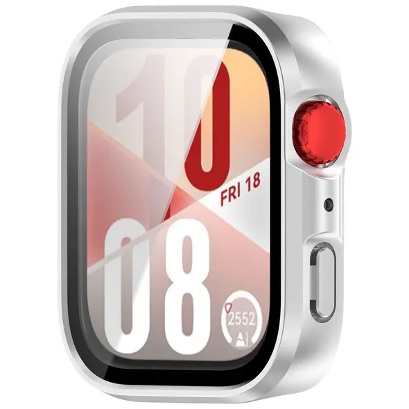 Etui ze szkłem do zegarka Bizon Case+Glass Watch do Huawei Watch Fit 4 satynowo srebrne