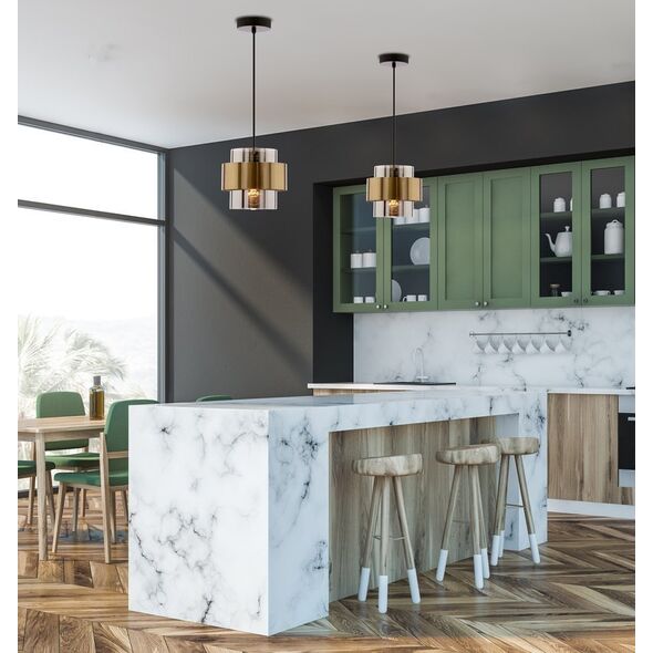 Lampa wisząca Candellux SPIEGA LAMPA WISZĄCA CZARNY+MOSIĘŻNY 1X60W E27 KLOSZ DYMIONY