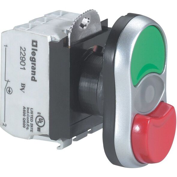 Legrand Przycisk sterowniczy podwójny 22mm czerwony / zielony 1Z 1R z samopowrotem z podświetleniem (023767)