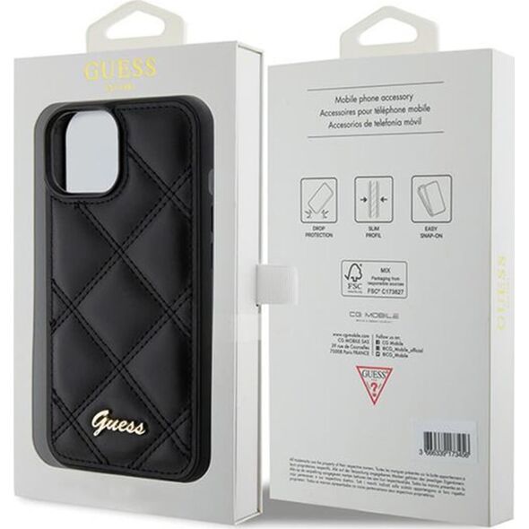 Guess Guess GUHCP15SPSQSQSK iPhone 15 / 14 / 13 6.1" czarny/black hardcase Quilted Metal Logo