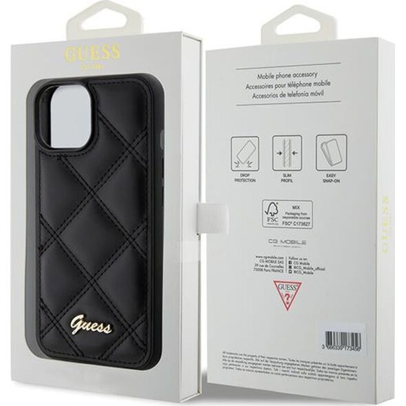 Guess Guess GUHCP15SPSQSQSK iPhone 15 / 14 / 13 6.1" czarny/black hardcase Quilted Metal Logo