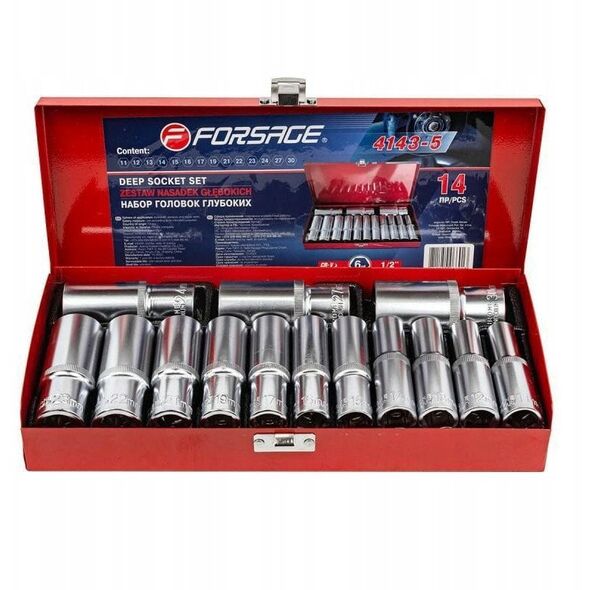 Forsage Σετ βαθιών καρυδιών 1/2" 14 τεμ. (11-30mm) (6-γωνικά)