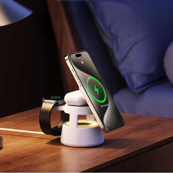DUZZONA W23 - ασύρματος φορτιστής 5 σε 1 με ηχείο Bluetooth και φωτισμό, συμβατός με MagSafe 15W μαύρο