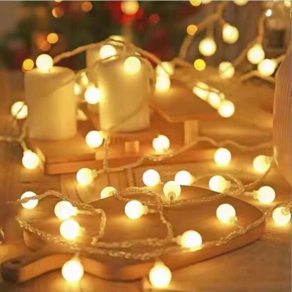 Γιρλάντα 10μ (100 LED λαμπάκια) 220V Μπάλες, WARM WHITE / ΖΕΣΤΟ ΛΕΥΚΟ