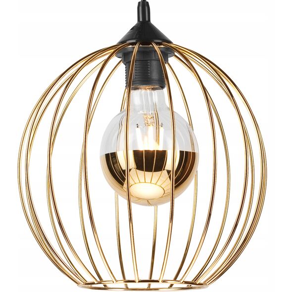 Lamkur Zoya 45139 μοντέρνο κρεμαστό φωτιστικό loft με μεταλλικό κλουβί 1x60W E27 χρυσό/μαύρο