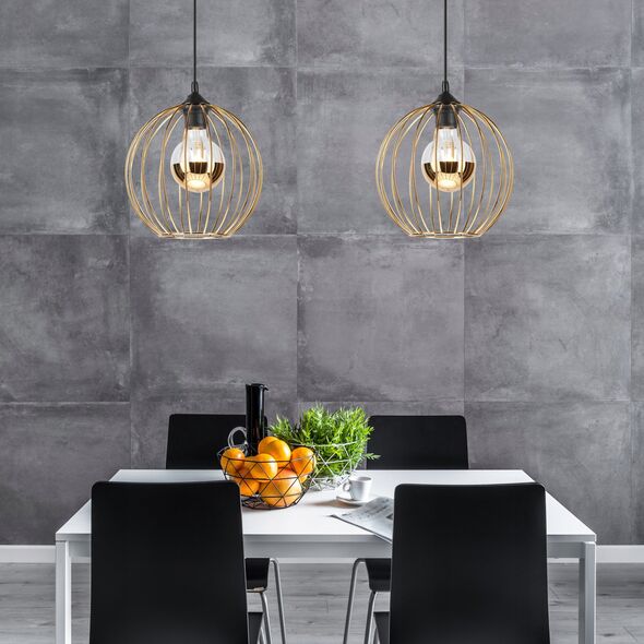 Lamkur Zoya 45139 μοντέρνο κρεμαστό φωτιστικό loft με μεταλλικό κλουβί 1x60W E27 χρυσό/μαύρο