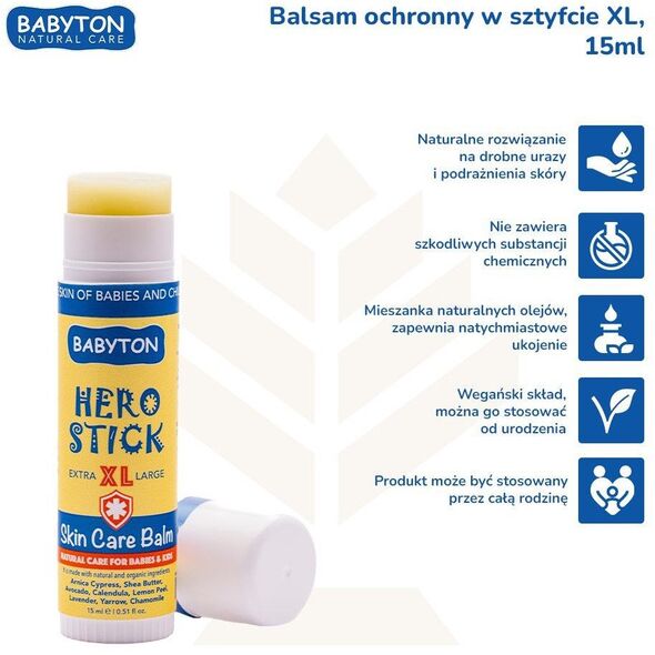 Babyton, Βάλσαμο για τη φροντίδα του δέρματος σε μορφή στικ XL, ασφαλές από τη γέννηση, Hero Stick, 15 ml