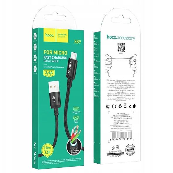 Καλώδιο USB A σε Micro USB HOCO 2,4A 1 m X89 μαύρο