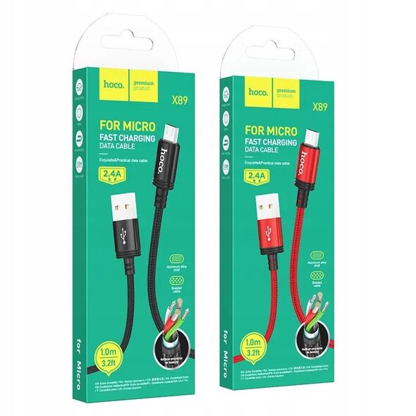 Καλώδιο USB A σε Micro USB HOCO 2,4A 1 m X89 μαύρο