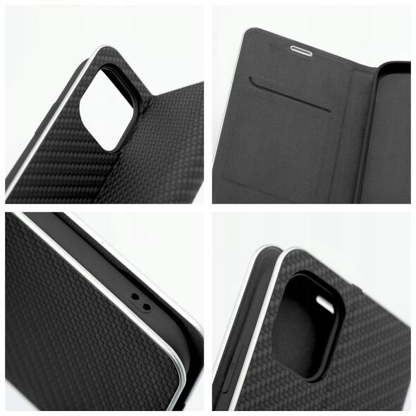Θήκη LUNA Book Carbon για IPHONE 16e (SE 4 2025) μαύρο