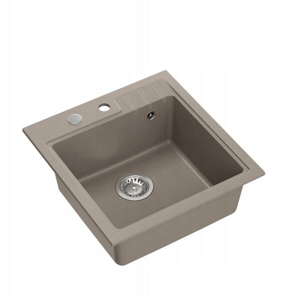 PETER 110 GraniteQ γρανιτένιος νεροχύτης soft taupe 1-θέσιος με/χωρίς (50x52x20) με σιφόνι και τάπα