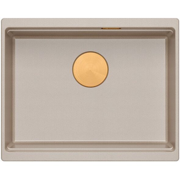 LOGAN 100 GraniteQ νεροχύτης pearl beige 56x45x21,5 cm 1-θέσιος υποκαθήμενος με χειροκίνητο σιφόνι χάλκινος