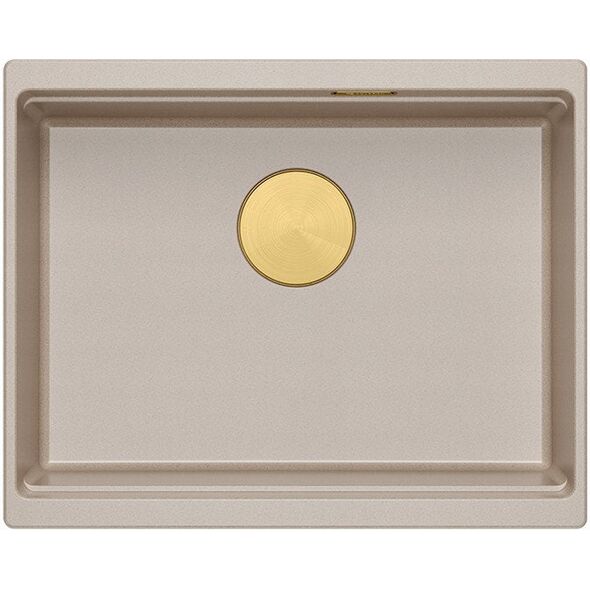 LOGAN 100 GraniteQ νεροχύτης pearl beige 56x45x21,5 cm 1-θέσιος υποκαθήμενος με χειροκίνητο σιφόνι χρυσό