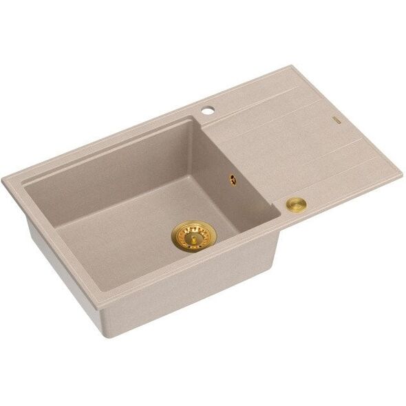 EVAN 136 XL GraniteQ νεροχύτης με σιφόνι Push To Open 1-θέση χωρίς αποστράγγιση (860x500x210| θάλαμος 420x490) pearl beige / χρυσά στοιχεία