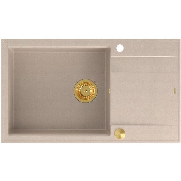 EVAN 136 XL GraniteQ νεροχύτης με σιφόνι Push To Open 1-θέση χωρίς αποστράγγιση (860x500x210| θάλαμος 420x490) pearl beige / χρυσά στοιχεία