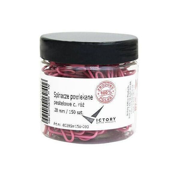 Συνδετήρες γραφείου Victory Office Product 28MM 150 τεμ. Στρογγυλά παστέλ σκούρο ροζ μικρό βάζο