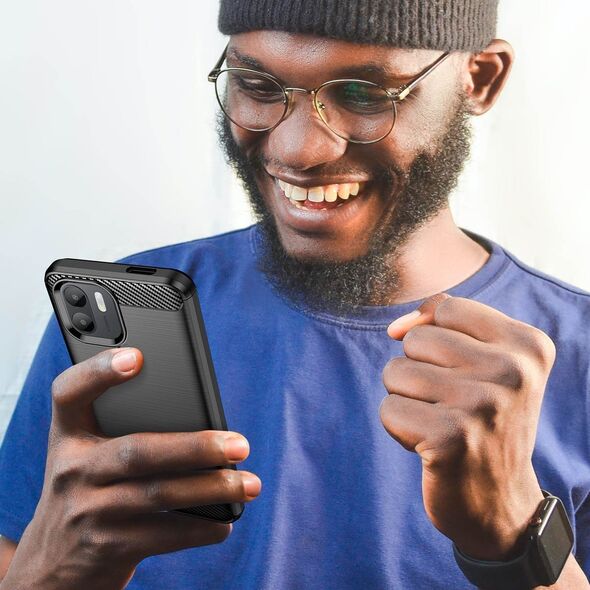 Hurtel Carbon Case etui do Xiaomi Redmi A1+ elastyczny silikonowy karbonowy pokrowiec czarne