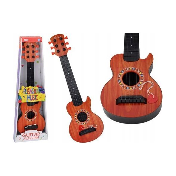 LeanToys Gitara Zabawkowa Dla Dzieci Kostka Do Gry Drewno Pomarańczowa