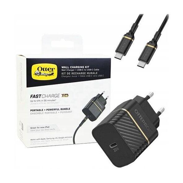 EU WALL CHARGER 20W 1X USB-C/20W USB-PD USB C-C CABLE 1M BLAC