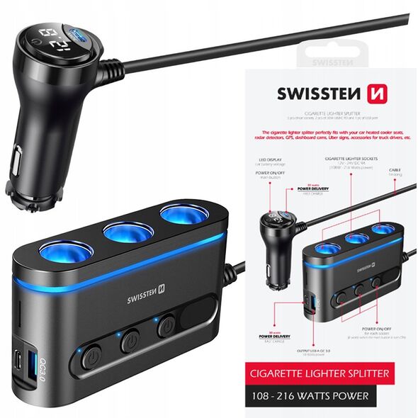 Φορτιστής αυτοκινήτου Swissten 2x USB-C PD / 1x USB-A QA 3.0 / 3x CL