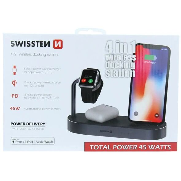 Σταθμός φόρτισης Swistten 4in1 MFI Wireless 45W για Apple iPhone / iPod / Apple Watch