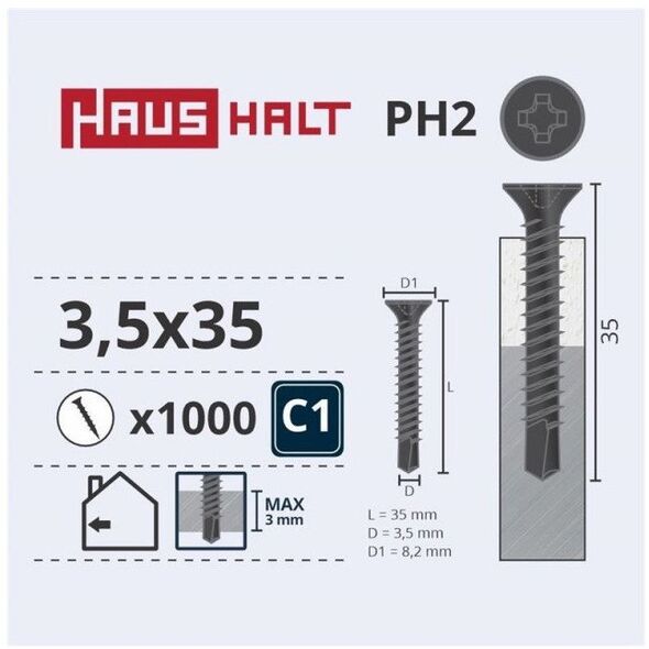 ΒΙΔΑ ΓΥΨΟΣΑΝΙΔΑΣ MET 3.5X35 ΜΕ DRL (1000)