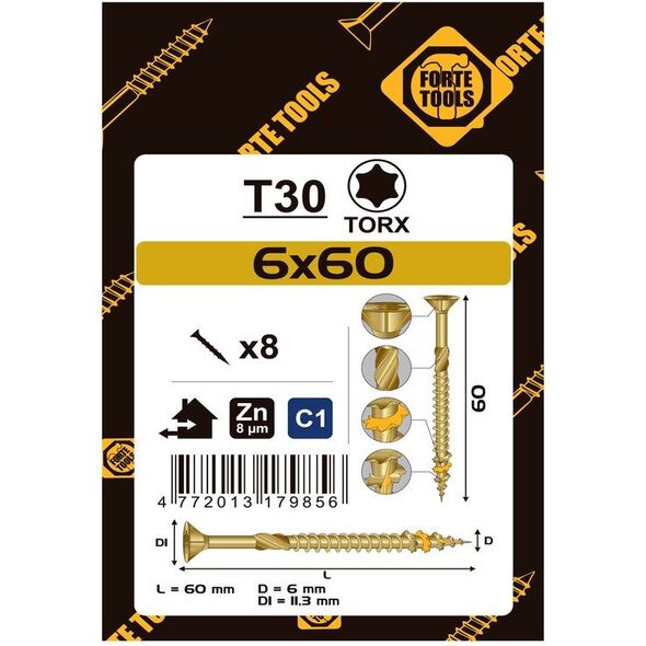 ΒΙΔΑ ΓΙΑ ΜΟΡΙΟΣΑΝΙΔΕΣ SCR T30 6.0X60 YELL ZN8PCS