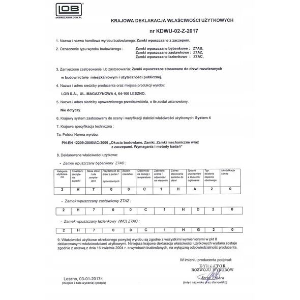 ΚΛΕΙΔΑΡΙΑ MORTISE WC Z7ACP 72/55 ΔΕΞΙΑ W ZN