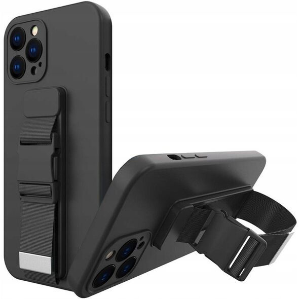 Θήκη Rope żelowe etui ze smyczą łańcuszkiem torebka smycz Samsung Galaxy A12 czarny