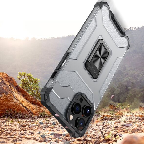 Θήκη Crystal Ring pancerne hybrydowe etui pokrowiec + μαγνητική βάση iPhone 13 Pro μαύρο